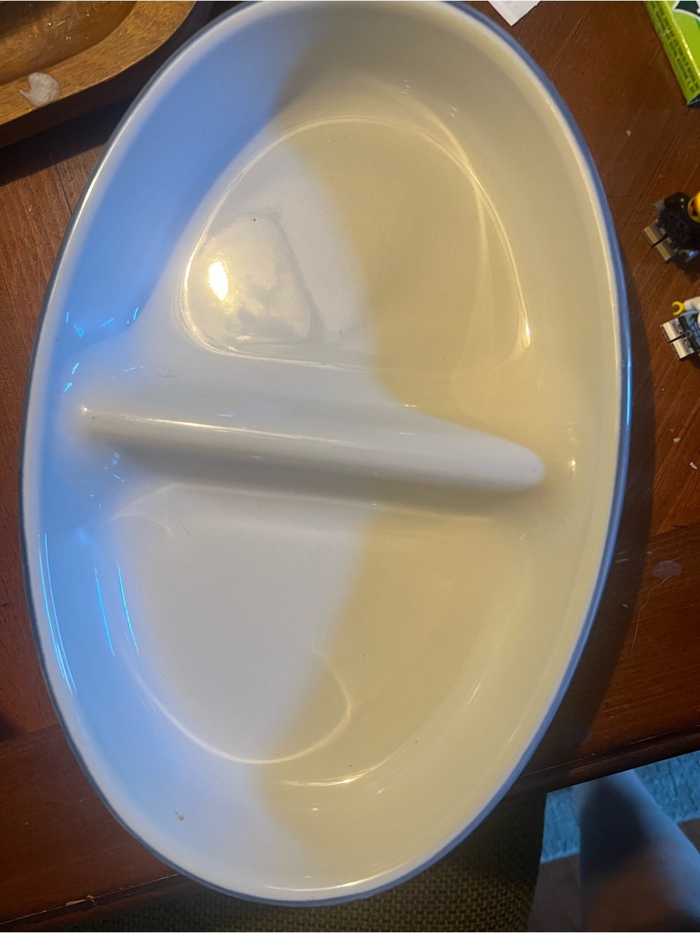 Pfaltzgraff White Oval Divided Serving Platter with Blue Rim